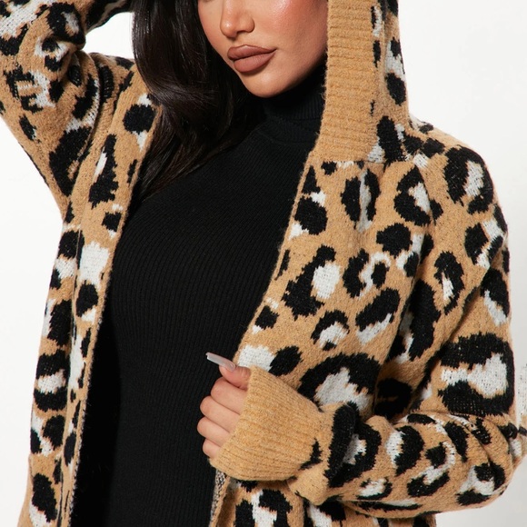 Leopard Print Long Cardigan hoodie sweater - Picture 2 of 3